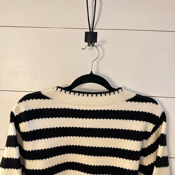 Black & White striped gold button down cable knit soft quiet luxury cardigan L - Picture 12 of 14